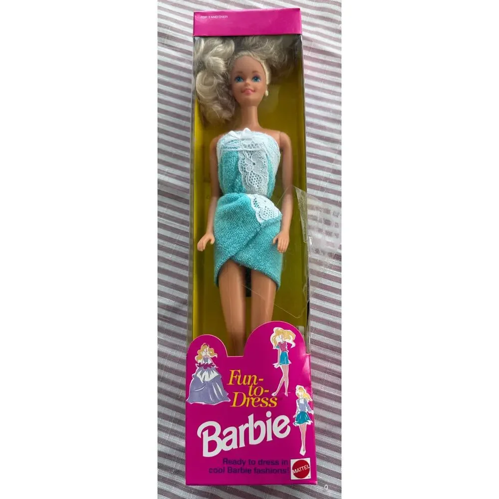 Vintage 1992 Barbie Fun-to-Dress Doll with Blue Bath Towel Wrap